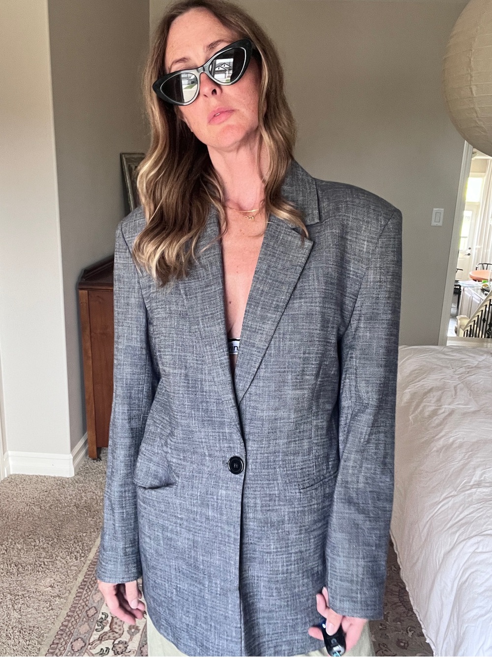 JUST Female Blue Organic Cotton Blazer Womens 38 Scandinavian Minimalist Jacket
